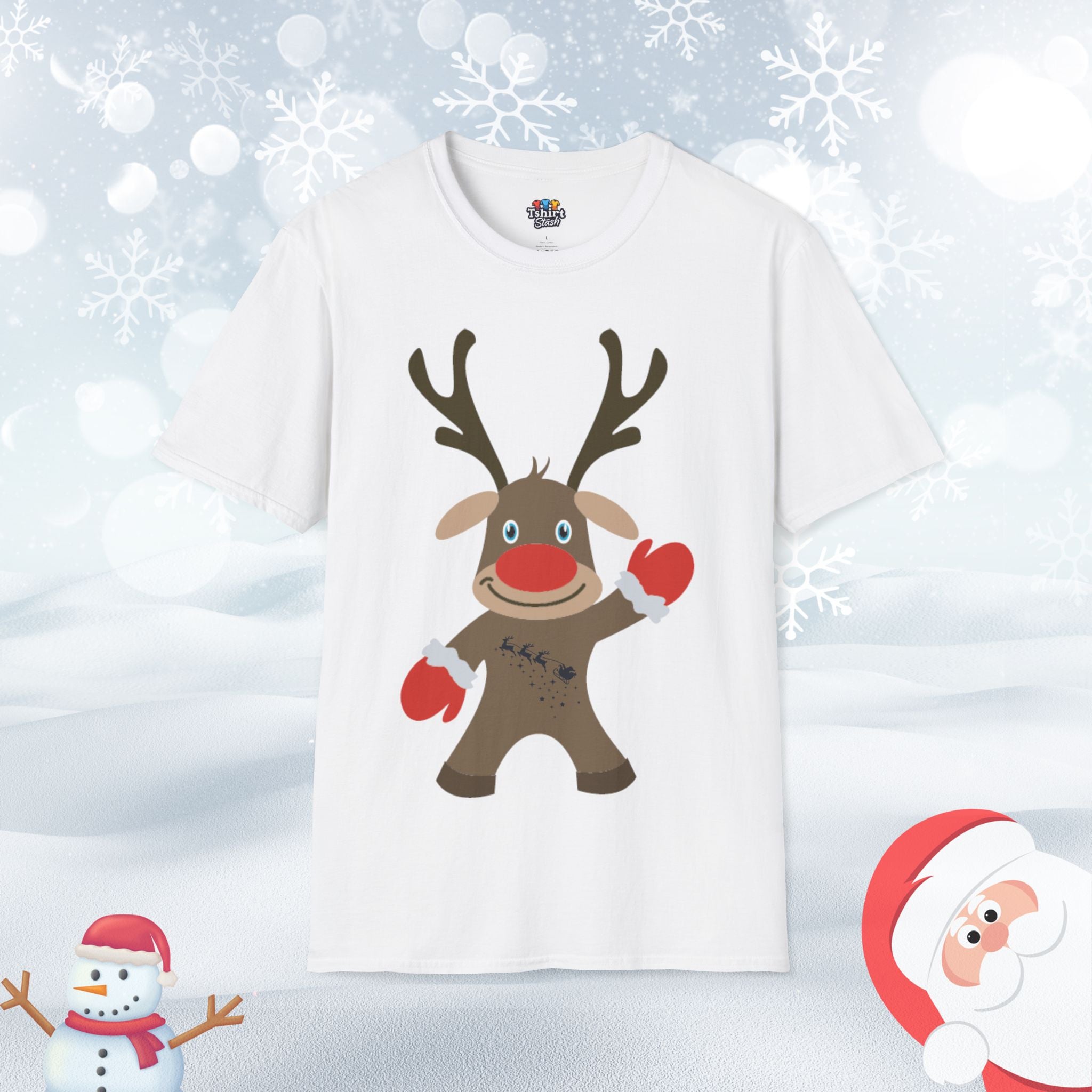 Christmas Reindeer Waving T-Shirt